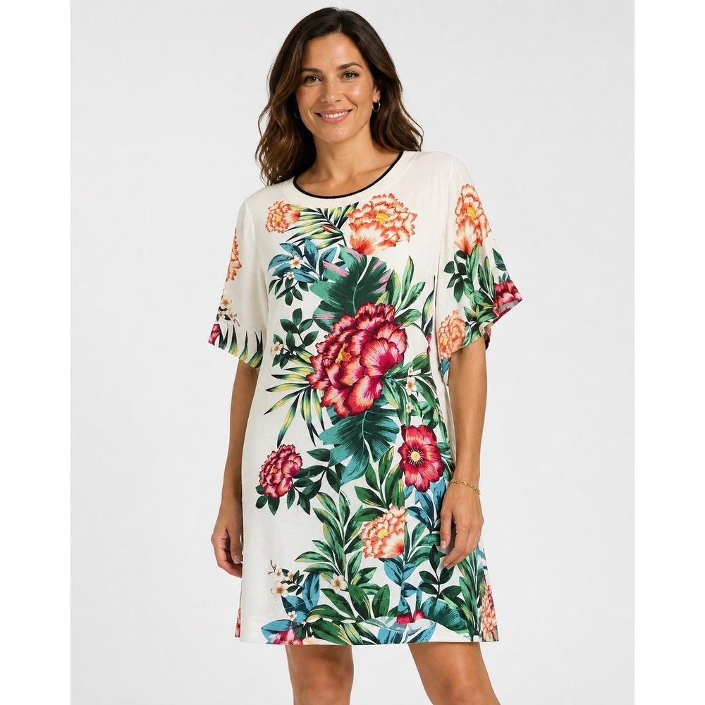 FARM Rio Dress Women Medium Multicolor Floral Tropical TShirt Short Sleeve Shift